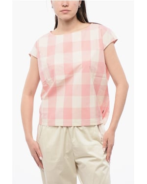 Blusa sin mangas de algodón a cuadros con cordón ajustable en blanco y rosa