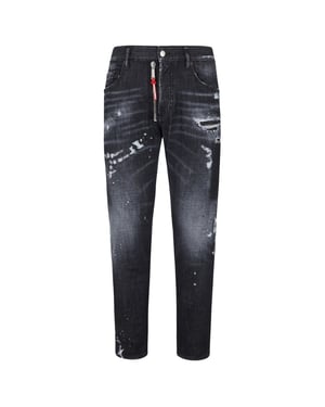 Dsquared2 Skater Jean Vaqueros con lavado negro y muslos rasgados con salpicaduras de pintura