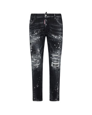 Vaqueros negros rotos reforzados con salpicaduras de pintura Tidy Biker de Dsquared2