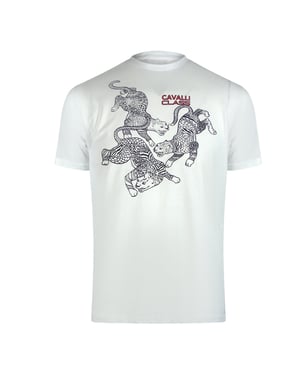 Camiseta Cavalli Class Tradicional Con Estampado De Leopardo En Blanco Roto