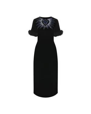 Vestido midi de terciopelo con ribete de piel de Fendi