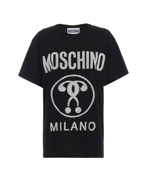 Camiseta Negra Con Logo De Doble Interrogación De Moschino Milano