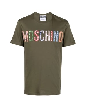 Camiseta Verde Con El Logo Multicolor Bordado De Moschino