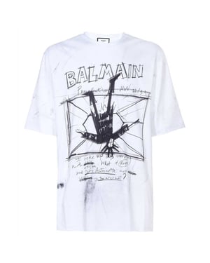 Camiseta Blanca Con El Logotipo De Balmain Sketch Drawing