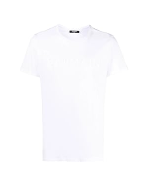 Camiseta Blanca Con Logotipo En Relieve De Balmain Paris