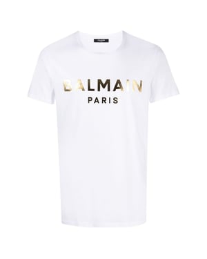 Camiseta Blanca Con Logo Dorado De Balmain Paris