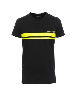 Camiseta Negra Con Logotipo Neón De Balmain