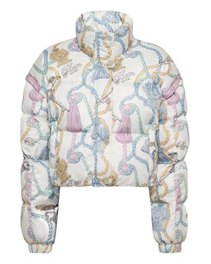 Nylon Cropped Down Puffer Jacket Tassels