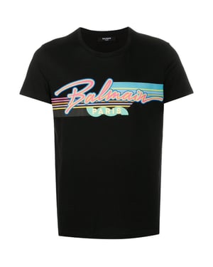 Camiseta Negra Con Logotipo Retro De Balmain Paris