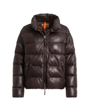 Chaqueta De Cuero Acolchada Marrón Oscuro Obsidiana Pia Leather De Parajumpers