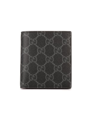 Gucci Emblem Bifold Wallet  en Gris/Negro Lona recubierta