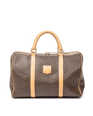 Celine Vintage Medium Travel Boston  en Marrón/Beige Lona recubierta