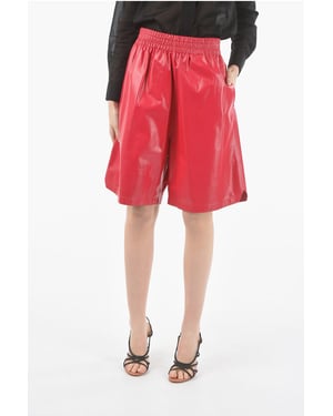 Shorts de piel de cordero sin forro con cintura elástica en color rosa