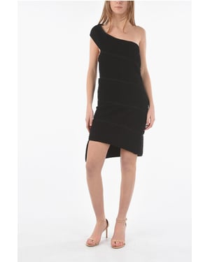 Minivestido de punto con burbujas y un solo hombro en negro