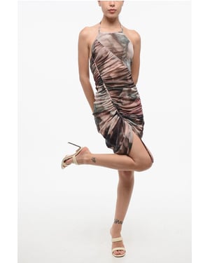 Vestido de tul drapeado con cuello halter en multicolor