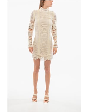 Vestido de malla de manga larga en beige