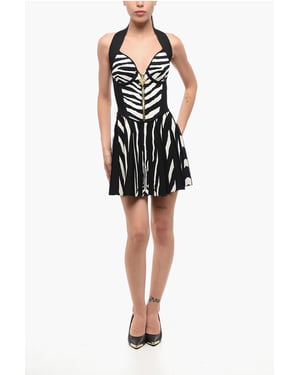 Minivestido con cuello halter y estampado animal en blanco y negro