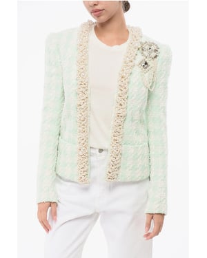 Blazer de tweed SIDE TO SIDE con perlas decorativas en azul claro