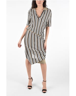 Vestido de jacquard de rayas asimétricas en marrón