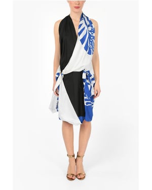 Vestido drapeado de cuello halter ZEBRA en azul