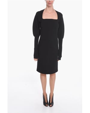 Vestido midi de punto de lana elástica con detalle de abertura en negro