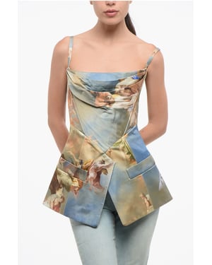 Top de satén estampado con cremallera trasera en multicolor