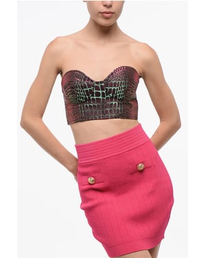 Top corto sin tirantes con efecto iridiscente y estampado animal en multicolor