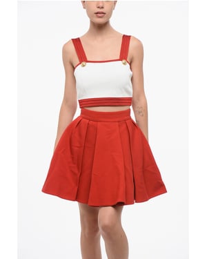 Top corto de punto con botones con logotipo en blanco y rojo