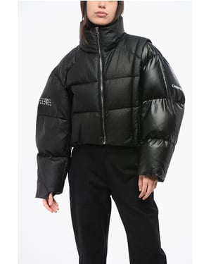 Chaqueta acolchada corta MM6 con detalles de piel sintética en negro