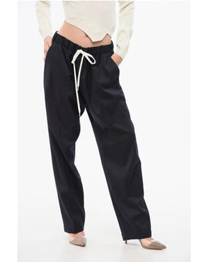 Pantalones de mezcla de lana virgen elástica MM6 con cintura ajustable en azul