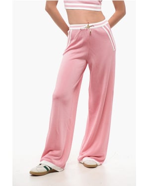 Pantalones casuales de cintura alta con cinturilla elástica en rosa