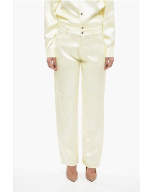 Pantalones holgados de mezcla de viscosa y seda en amarillo