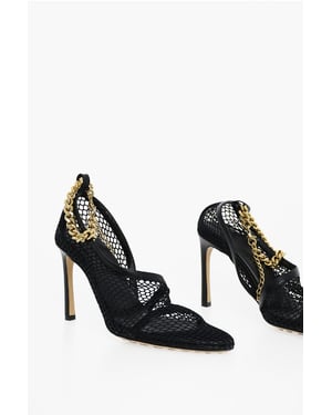 Sandalias de malla con cierre de cadena dorado en Nero, Oro