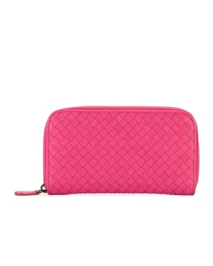 Bottega Veneta Intrecciato Zip Around Wallet  en Rosa Piel de becerro