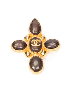 Chanel CC Stone Cross Brooch  en Oro/Marrón Acero inoxidable sin níquel