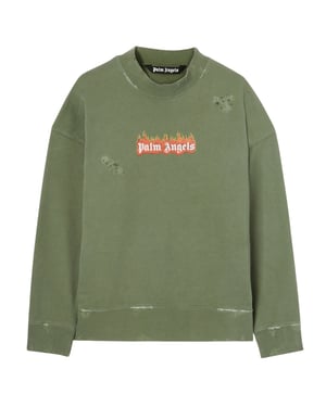 Sudadera Militar De Cuello Redondo Con El Logotipo En Llamas De Palm Angels
