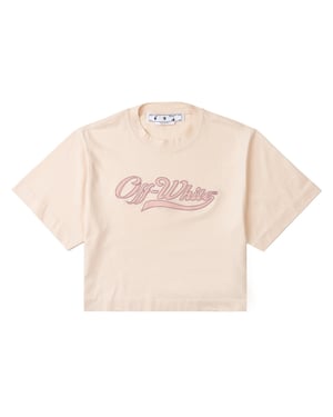 Camiseta Corta Con Logo De Béisbol Bordado Off-white En Beige