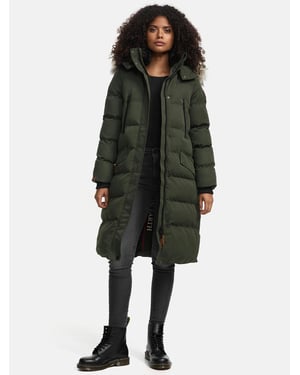 Marikoo abrigo de invierno mujer – Schneesternchen largo con capucha y cuello de pelo sintético