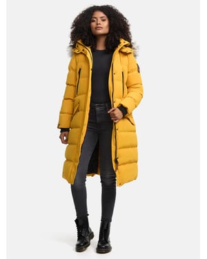 Marikoo abrigo de invierno mujer – Schneesternchen largo con capucha y cuello de pelo sintético