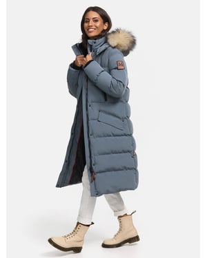 Marikoo abrigo de invierno mujer – Schneesternchen largo con capucha y cuello de pelo sintético