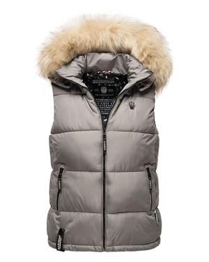 Marikoo chaleco acolchado mujer – Eisflöckchen con capucha y cuello de pelo sintético