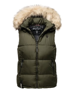 Marikoo chaleco acolchado mujer – Eisflöckchen con capucha y cuello de pelo sintético