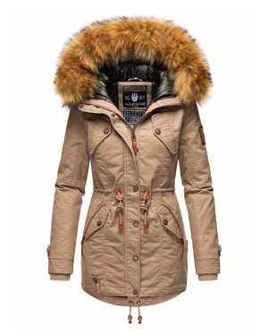 Chaqueta de invierno Marikoo para mujer con cuello de pelo sintético desmontable y cordón en la cintura