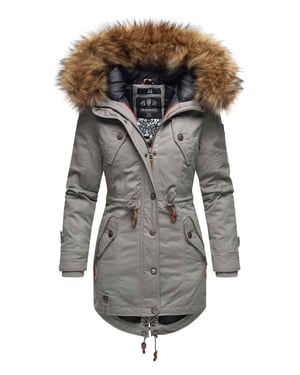 Chaqueta de invierno Marikoo para mujer con cuello de pelo sintético desmontable y cordón en la cintura