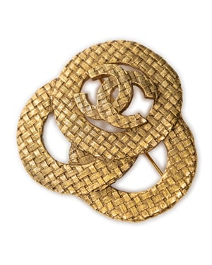 Chanel CC Woven Brooch  en Oro Acero inoxidable sin níquel