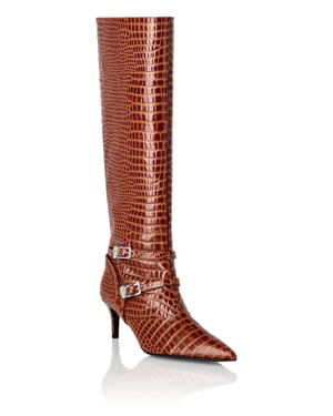 Low-Heel Strapped High Boots Cocco Print