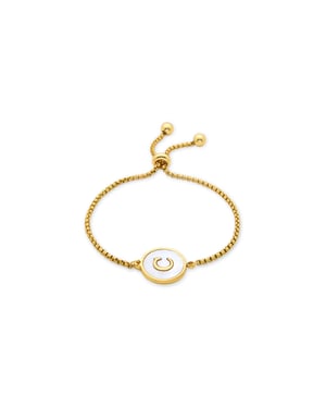 Pulsera Luxenter en nácar blanco terminada en oro amarillo de 18K - Alfabeto