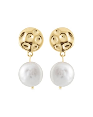 Pendientes de perla blanca Luxenter acabados en oro amarillo de 18 quilates - Durdana