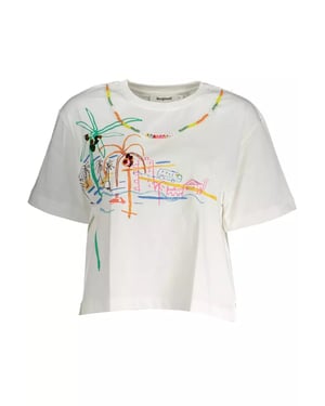 Camiseta de manga corta con estampado de playa y cuello redondo