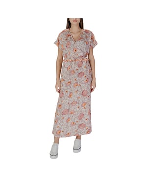 Vestido Maxi Floral con Escote en V y Mangas Cortas